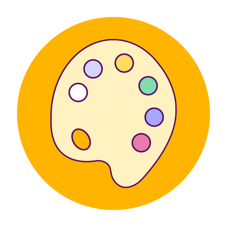 vector illustration orange round icon, art palette with paint, line artのイラスト素材