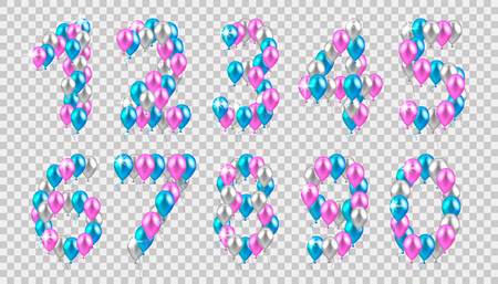 vector illustration. vector illustration. realistic colored balloons on the first, second, third, fourth, fifth, sixth, eighth ninth birthday pink silver blueのイラスト素材
