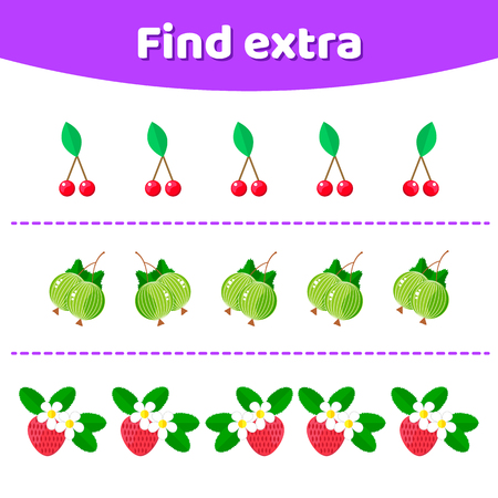 Vector illustration. Education game for preschool kids. Find extra object in sequence row. Berries.のイラスト素材