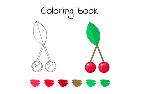 Coloring book for children vector illustration cherry with leaf.のイラスト素材