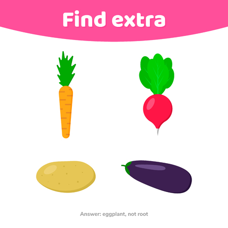 illustration. Education game for preschool kids. Find extra object. vegetables and berriesのイラスト素材