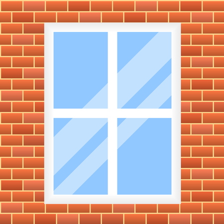 vector illustration. seamless background. red brick wall with window.のイラスト素材