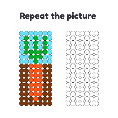 Vector illustration. Game for preschool children. Repeat the picture. Paint the circles. carrot in the garden.のイラスト素材