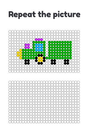 Vector illustration. Game for preschool children. Repeat the picture. Paint the circles. transport locomotive with wagonのイラスト素材