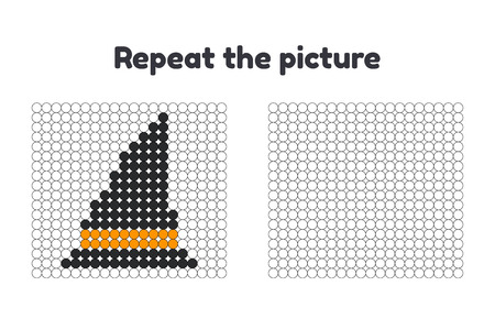 Vector illustration. Game for preschool children. Repeat the picture. Paint the circles. Halloween. witch's hatのイラスト素材
