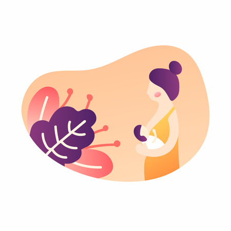 vector illustration. woman breast feeding a baby on his hands. gradients. modern graphics. Flora. the kid eats the mother's milkのイラスト素材