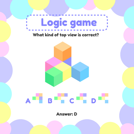 Vector illustration. Logic game for preschool and school age children. what is the view from the top rightのイラスト素材