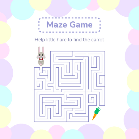illustration. game for preschool children. square maze or labyrinth for kids. cartoon cute hare and carrot.の写真素材