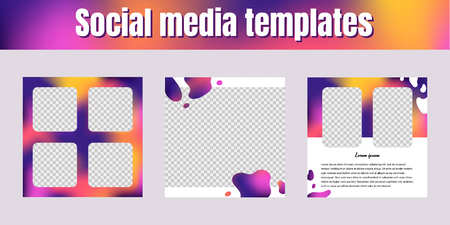 Social network templates. Square banners with liquid gradient mesh. White, yellow, purple, pink. Vector illustrations for the website, posters, newsletters, ads promotional materialsのイラスト素材