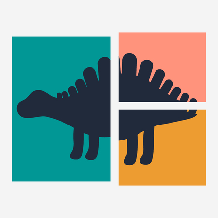 Vector illustration. Cute silhouette dinosaur stegosaurus. Print for kids. Pink, white, dark blue, orange Wall artのイラスト素材