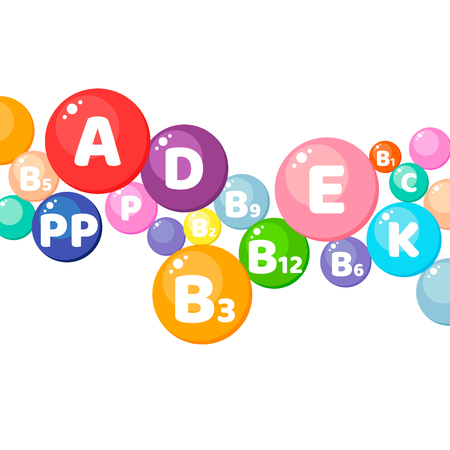 Vector illustration. Infographics. Circle. Vitamins, minerals, nutrients on white background medical banner posterのイラスト素材