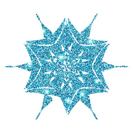 Blue glitter shine snowflake isolated on white background. Christmas decoration. Vector illustration.のイラスト素材