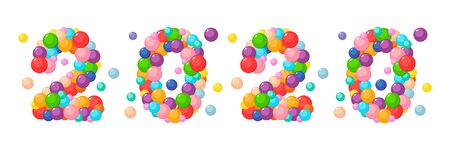 Vector cartoon number 2020 for kids of the colored balls. New year and christmasのイラスト素材