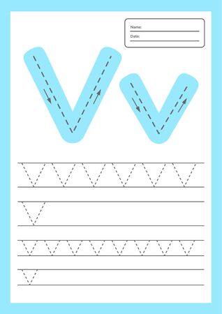 Trace letters worksheet a4 for kids preschool and school age. Vector illustration.のイラスト素材
