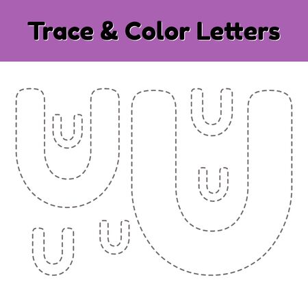 Trace line letter for kindergarten and preschool kids. Write and color u.のイラスト素材