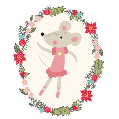 Cute cartoon ballerina rat. New year 2020. illustration.のイラスト素材