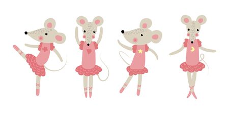 Cute cartoon ballerina rat. New year 2020. illustration.のイラスト素材
