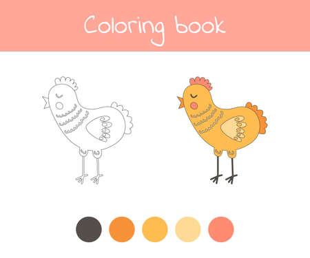 Coloring book with cute farm animal chicken. For kids kindergarten, preschool and school age.のイラスト素材