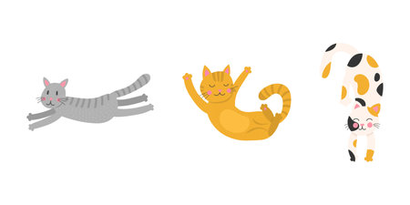 Set cute cartoon funny cats. Collection prints for kids t-shirts and clothes. Isolated on white background. Vector illustration.のイラスト素材