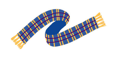 Blue yellow plaid scarf isolated on white background. Winter and autumn clothing.のイラスト素材