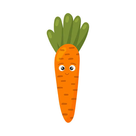 Vector illustration. Happy cute carrot for kids in cartoon style isolated on white background. Funny character vegetable.のイラスト素材