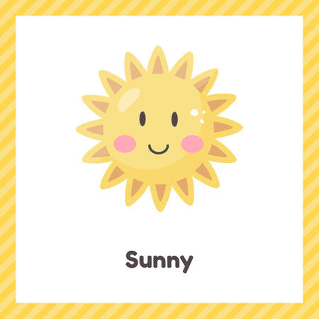 Sun. Cute weather sunny for kids. Flash card for learning with children in preschool, kindergarten and school.のイラスト素材