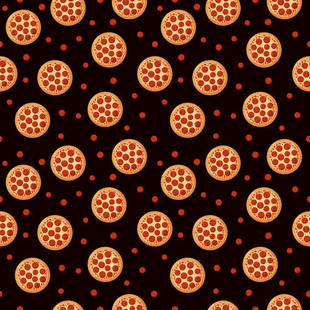 Seamless pattern with pizza pepperoni. Italian fast food. Vector background illustration.のイラスト素材