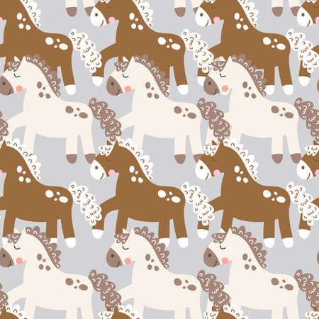 illustration. Seamless pattern with cute baby horses. Background for kids. Children's textile and wallpaper.の写真素材