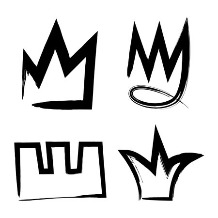Set hand drawn grunge black crowns. graffiti illusrtation. Brush paint signs isolated on white background.の写真素材