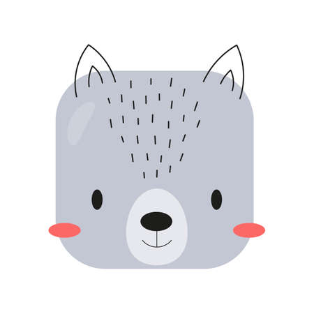 Square forest animal cartoon face. Cute wolf icon. vector illustration.のイラスト素材