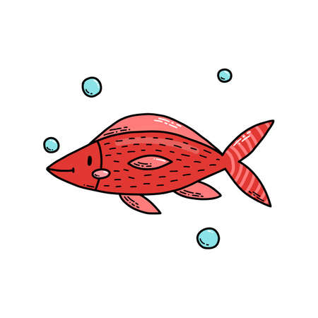 Cute doodle cartoon sea fish. vector illustration.のイラスト素材