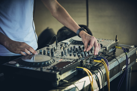 DJs hands and turntableの写真素材