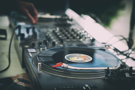 DJs hands and turntableの写真素材