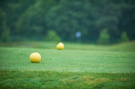 Aerial view of a golf courseの写真素材