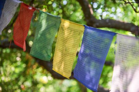 tibetan flags closeupの写真素材