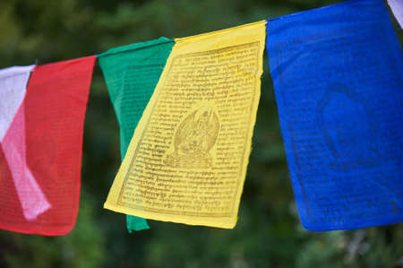 tibetan flags closeupの写真素材