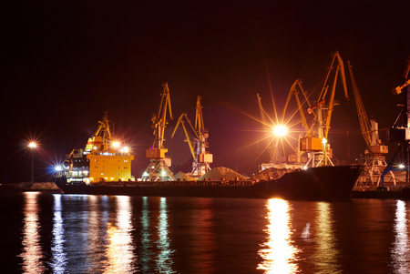 Commercial port at nightの写真素材