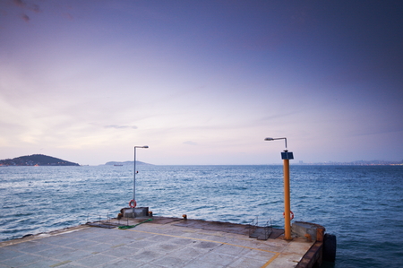 The pictursque pier of Buyukada, Istanbul at sunsetの写真素材