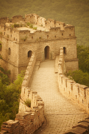 Great Chinese Wall in yellow tone in Beijing, Chinaの写真素材
