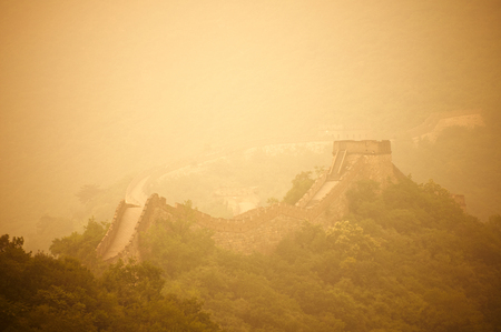 Great Chinese Wall in yellow tone in Beijing, Chinaの写真素材
