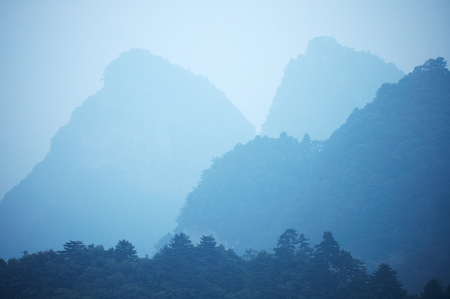 Sunrise at Wudang mountain in Hubei province, Chinaの写真素材