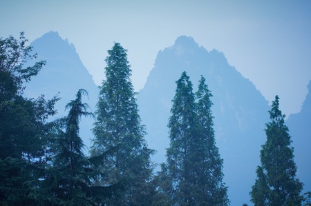 Sunrise at Wudang mountain in Hubei province, Chinaの写真素材