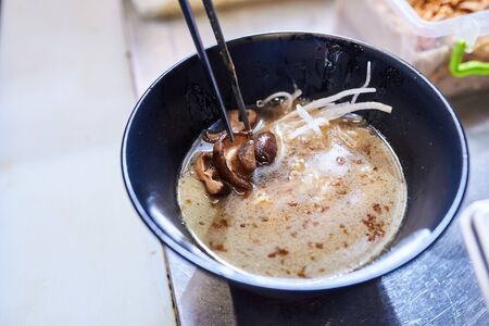 The process of making Japanese traditional soup ramen
