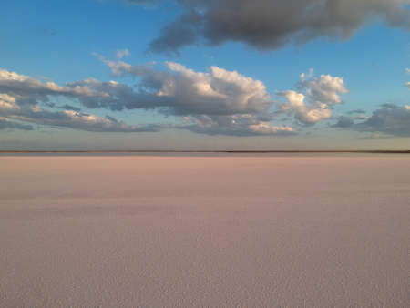 Aerial view of a pink salt lake. Azov Ukraine. Drone photo.の写真素材