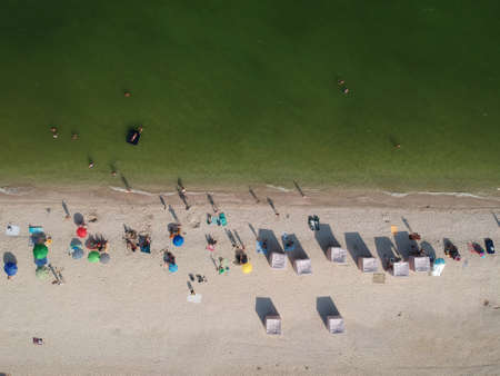 Aerial summer view of Beach of Azov Sea, Ukraine. Drone photoの写真素材