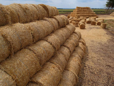Aerial view of bales of straw from the drone.