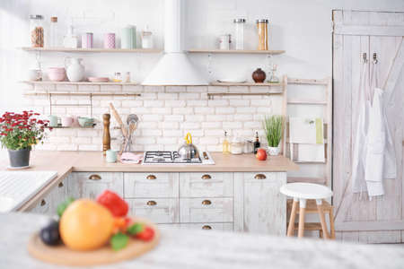 Modern white kitchen clean interior design.の写真素材