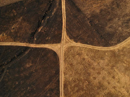 Scorched earth top view. Photo from a drone.