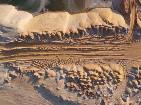 Aerial view over the quartz sand quarry. Industrial place in Ukraine. Nobodyの写真素材
