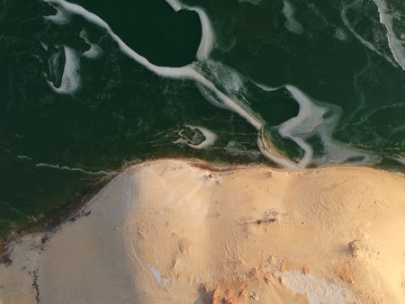 Aerial view over the quartz sand quarry. Industrial place in Ukraine. Nobodyの写真素材